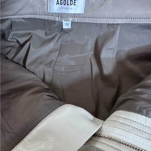 Agolde Women's Cream/Tan The 90’s Straight Rec. Leather and Poly Blend Pant 28 - Picture 5 of 10